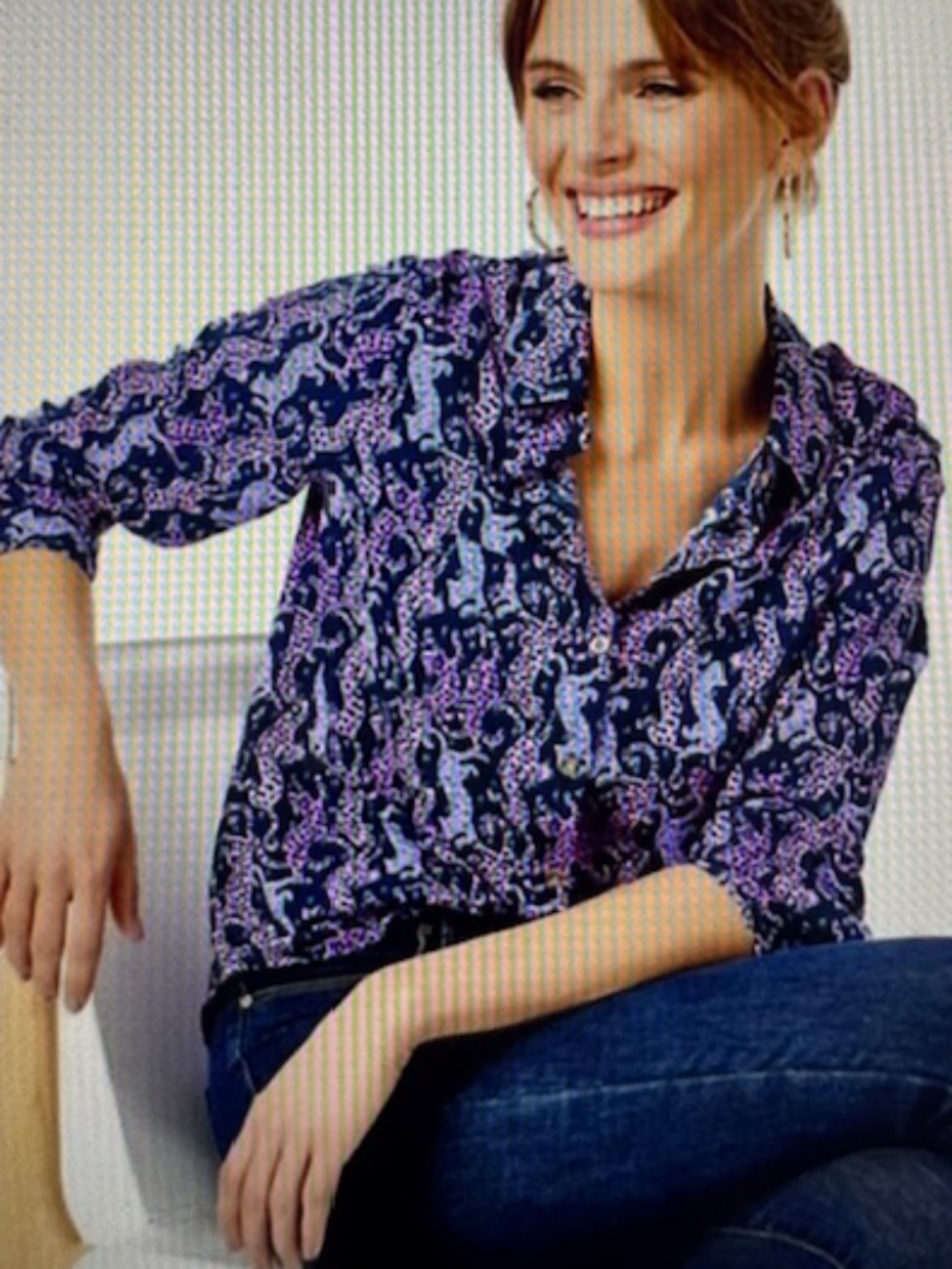 EUC!  Lilly Pulitzer Navy and Pink Button Down Top, Animal Print, Medium $118
